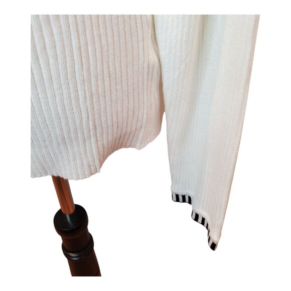 NWT MEROKEETY SZ XL Women's Ribbed Stretch Knit Scoop Neck Sweater White & Black - Picture 6 of 12